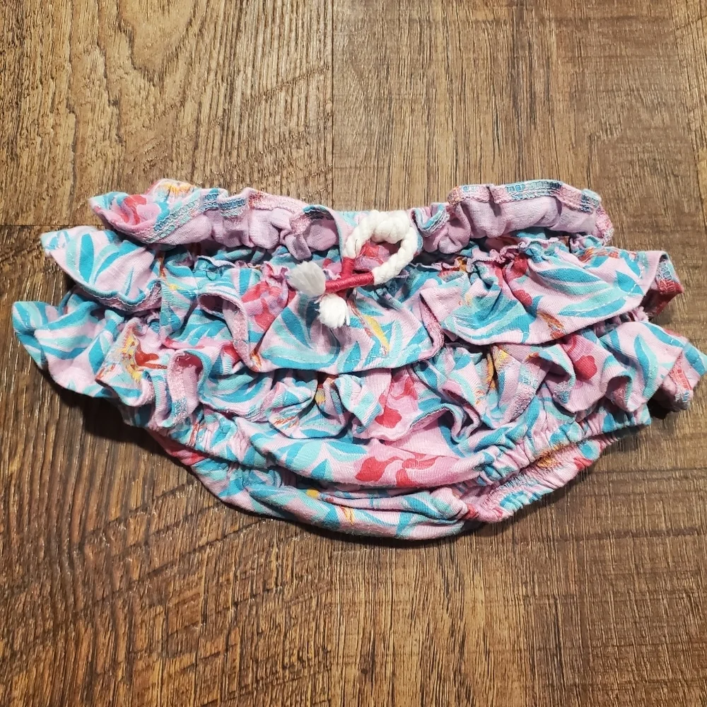 Jessica Simpson Baby Girl Striped Tee Shirt Top Ruffle Shorts Tropical Bird 3-6M